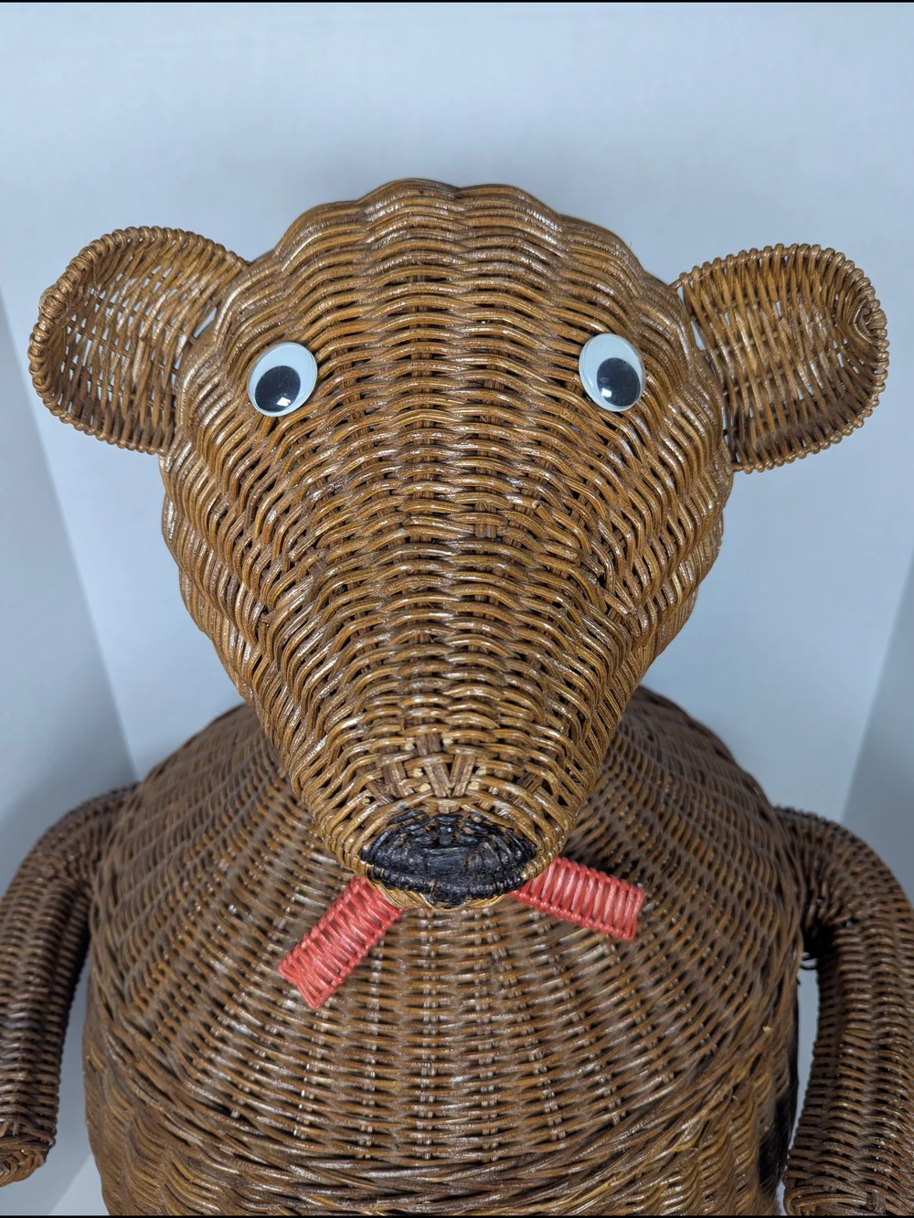 Vintage MCM Whimsical Wicker Bear Laundry Toy Hamper Storage